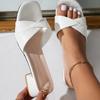 Nová Módna Otvorená Špička Jednofarebná Jednoduchý Kožený Povrch Univerzálna Cukríková Farba Veľké Papuče Topánky na Štvorcovom Podpätku Dámske