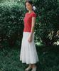 LEEJEE Shirred Long Tiered Skirt (Off-White)