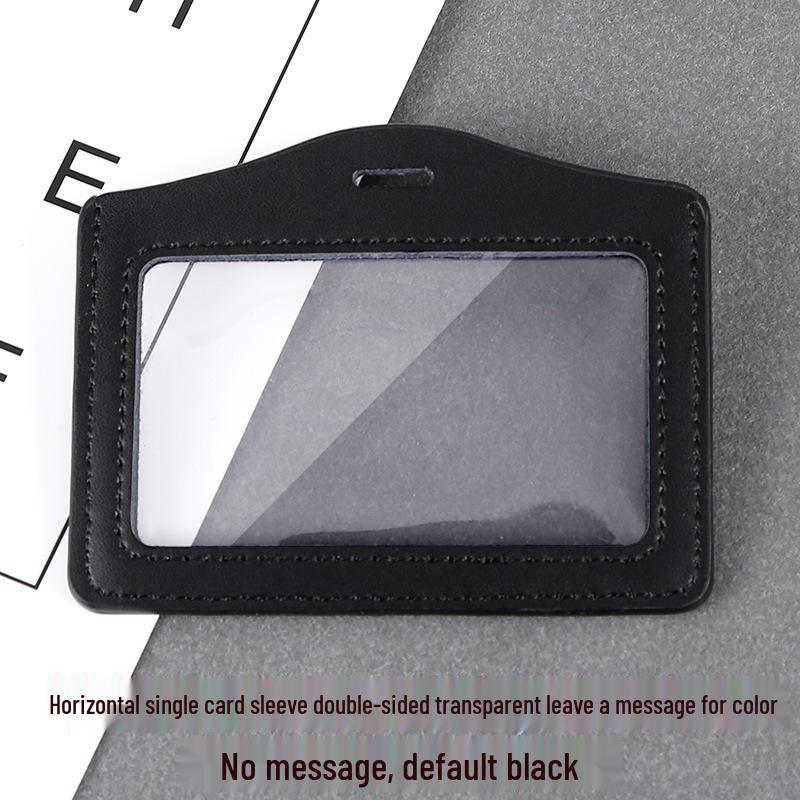 Genuine Leather Double-Sided ID Card Holder with Transparent Windows and Lanyard