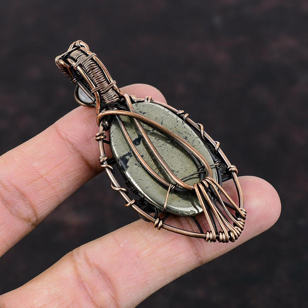 Böses Auge Pyrit Anhänger Kupferdraht gewickelter Anhänger Regenbogen Mondstein Schmuck Handgefertigter Edelsteinanhänger Geschenk für Mama Kupfer Designerschmuck