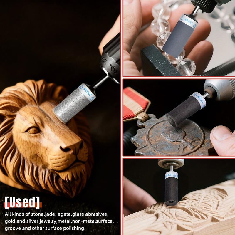 24pcs Sandpaper Stick Sanding Drum Polishing Heads with 3mm Shank for Rotary Tools Metal Rust Removal Stone Jade Polishing DIY