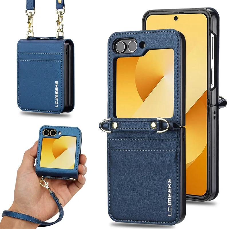 

Магнітний Шкіряний Чохол-Книжка для Samsung Galaxy Z Flip 6 5 4 3 5G Flip6 Flip5 Flip4 Гаманець Картхол Etui Coque Z Flip 6 синій