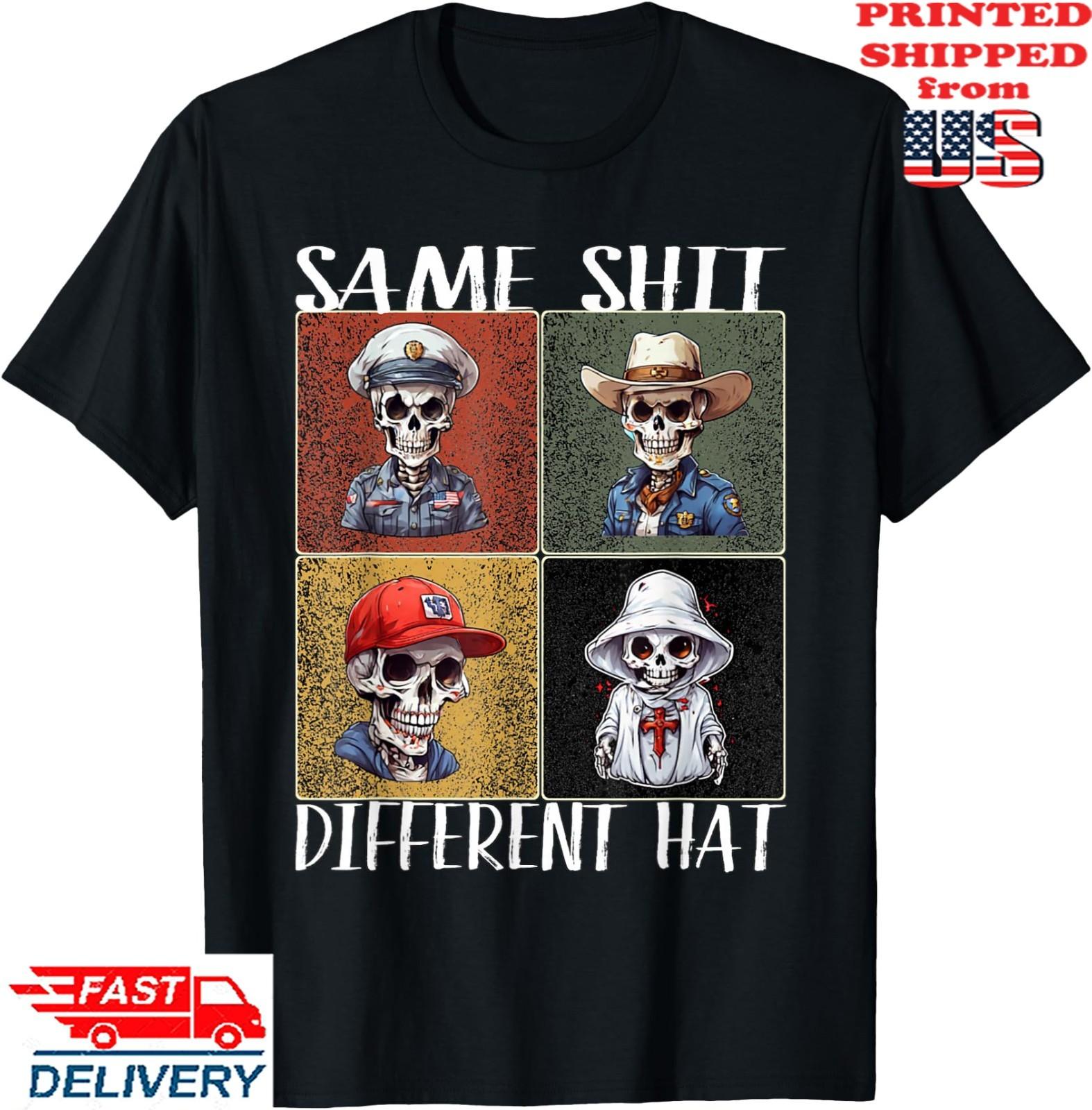 Vintage Skeleton Same Shjt Different Hat Funny Art Men Women T-Shirt, Unisex Tee S разноцветный
