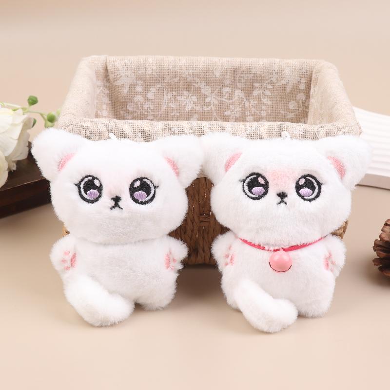 1Pcs White Siamese Kitten Stuffed Doll Backpack Decor Squeaky Bell Kitten Plush Keychain Pendant Schoolbag Ornament Gift
