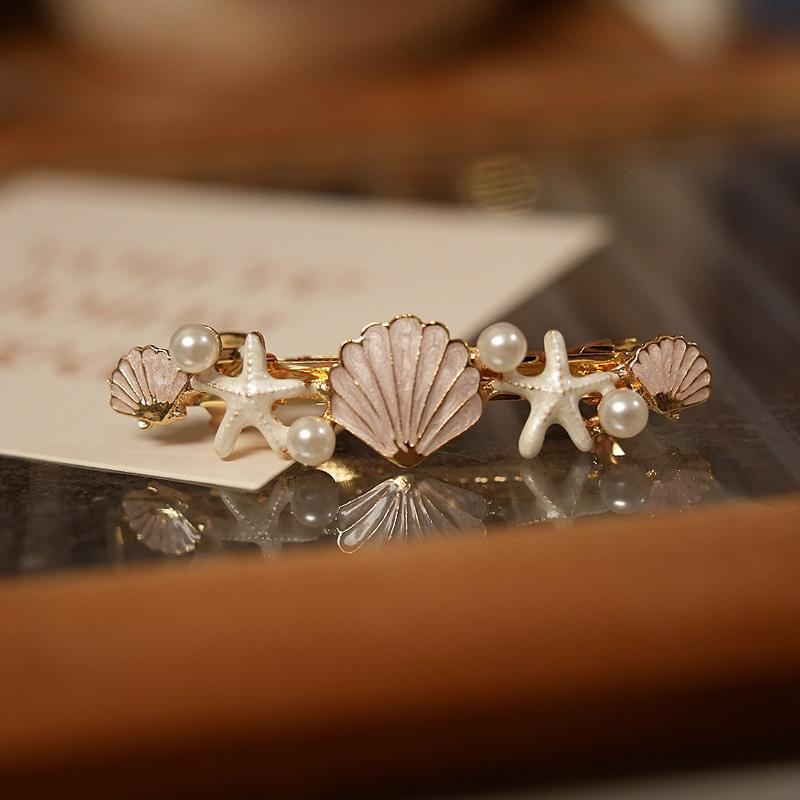 

Ocean Wind Shell Starfish Hair Clip Pearl Decoration Side Clip Vacation/Daily Styling Sweet Headpiece Women S Hair Clip A2
