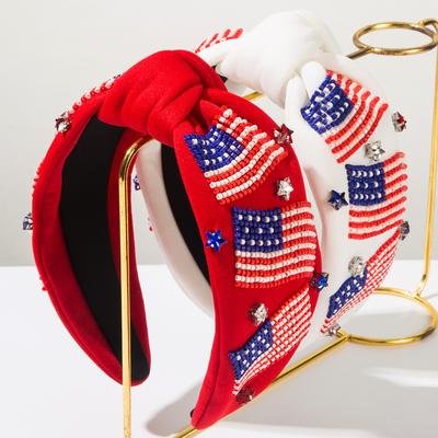 Europäischer und Amerikanischer Neuer Beliebter Kreativer Luxus Amerikanische Flagge Reisperlen Diamant Stirnband Unabhängigkeitstag Haaraccessoires
