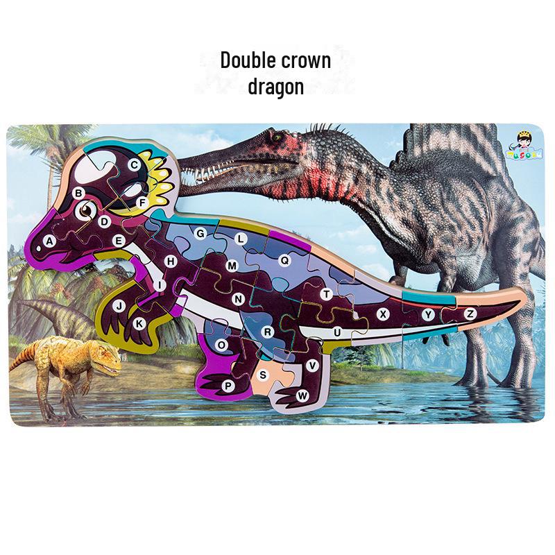 Children's 3D Wooden Dinosaur Puzzle: Number & Letter Educational Toy for Ages 3-6
