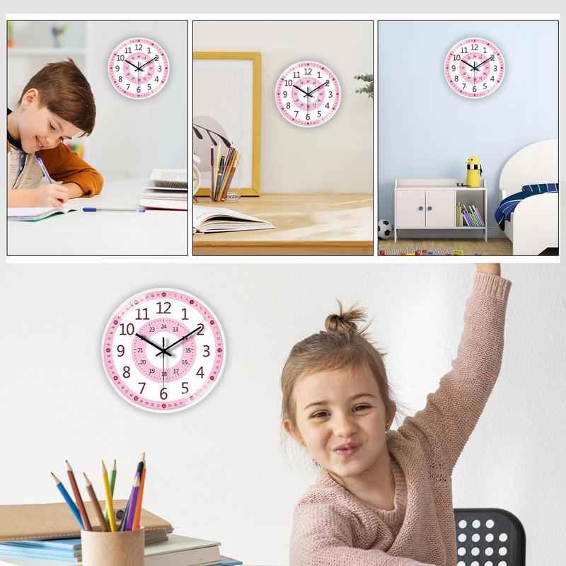 Kids Learning Clock 8-Inch Analog Clock For Classroom Wall Non Ticking Telling Time Teaching Clock Silent Learn To Tell Time
