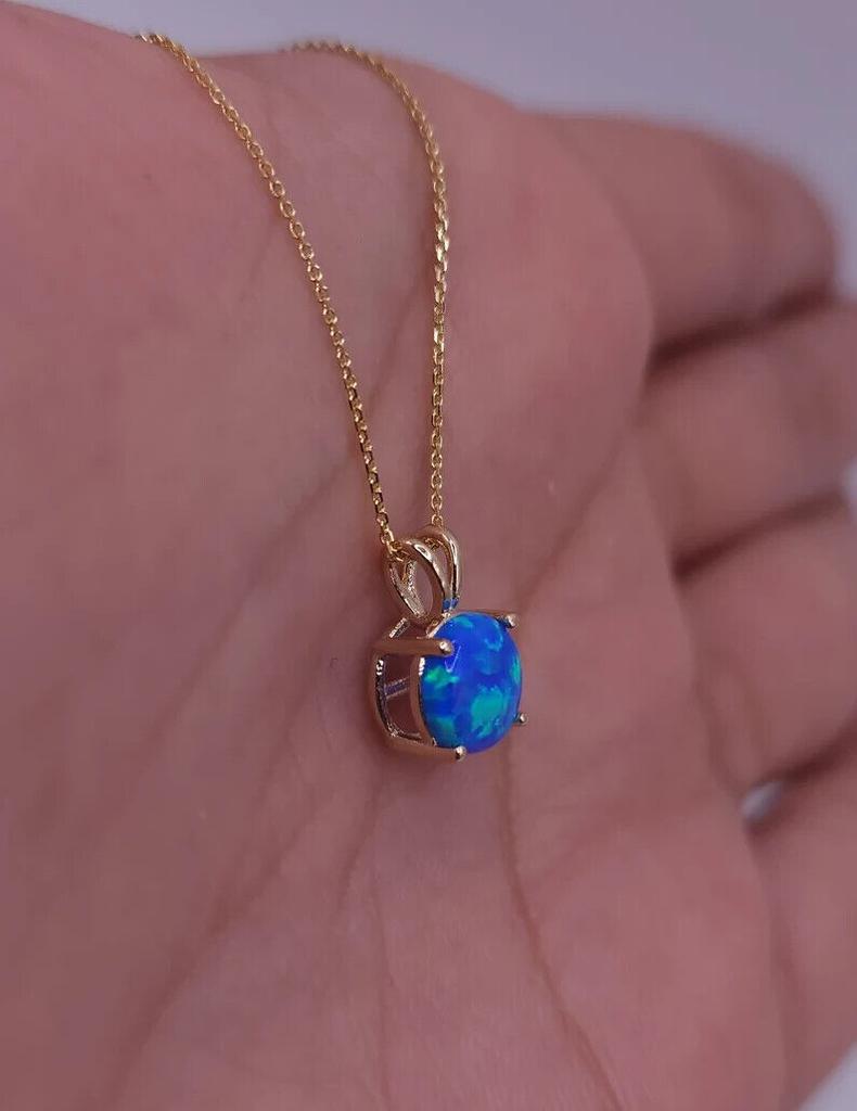 Opal Necklace, Blue Opal Gold Pendant, Opal Dainty October Birthstone  Necklace