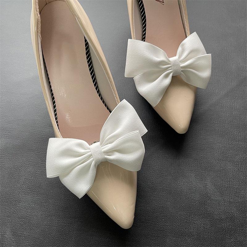 

2PCS Bow Shaped Shoe Buckle Accessories Wedding Brooch Fashion Shoe Decoration Charm Buckle Rhinestone Shoe Clip Silk Flower белый