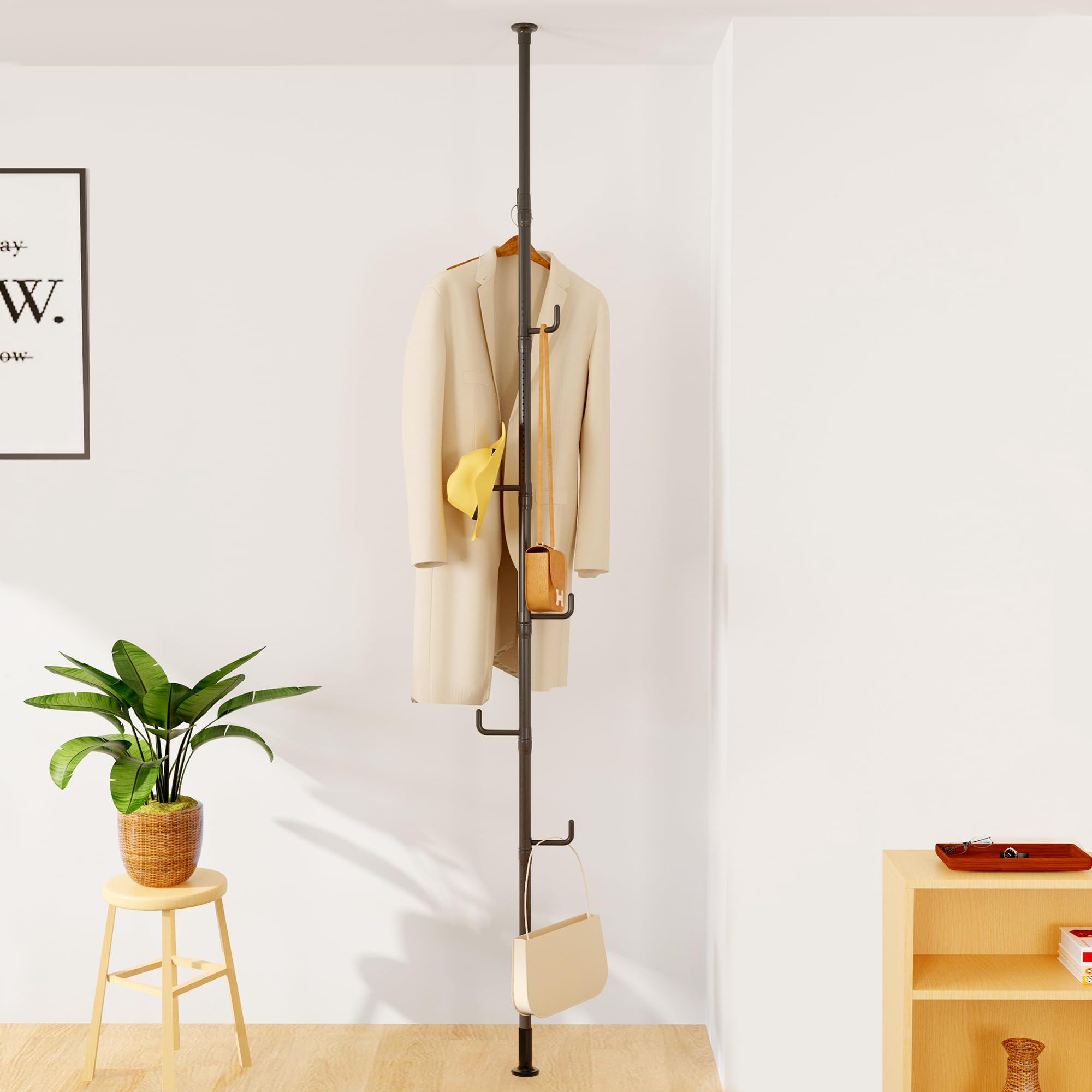 

TITIROBA Hanger Tension Hanger Clothes Total Load Capacity Height Hooks That Fall Tension Hanger Clothes Easy Coat Hat Bag Entryway Living Matte чёрный