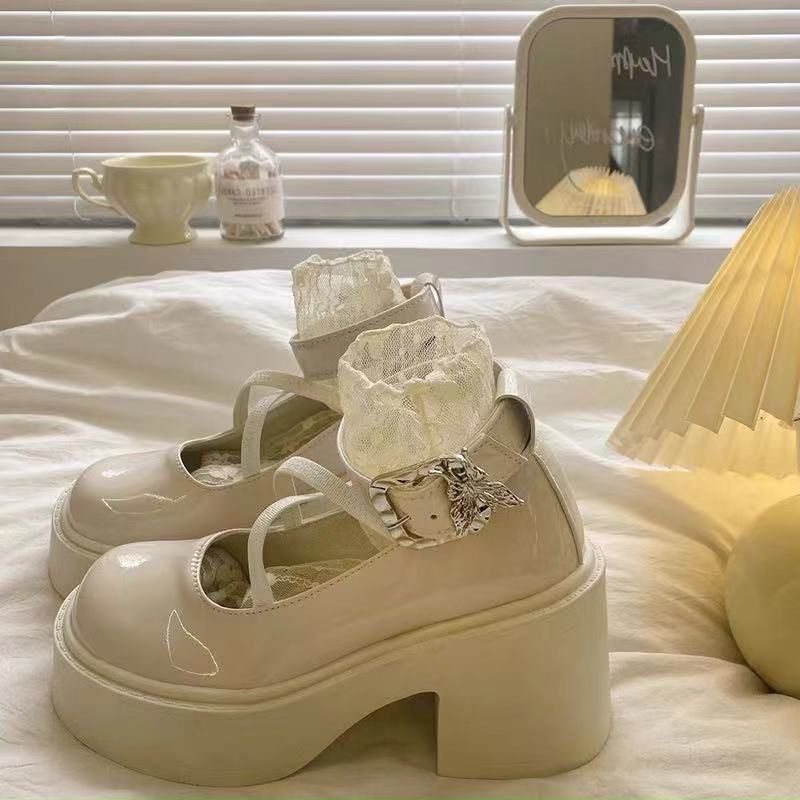 Summer Round Head Shallow Mouth French Mary Jane Shoes 2024 New Black Retro Heightened Thick Heel Platform Small Leather Shoes Women