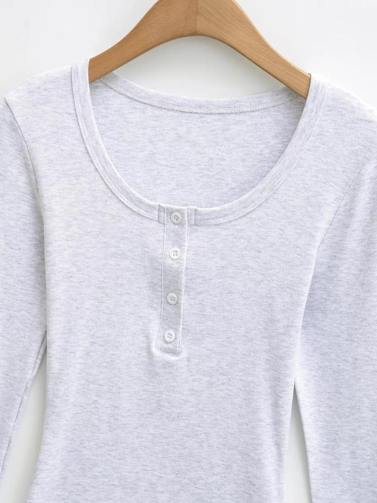 Dames Zoet & Pittig Longsleeve Slim Fit Henley Kraag T-shirt