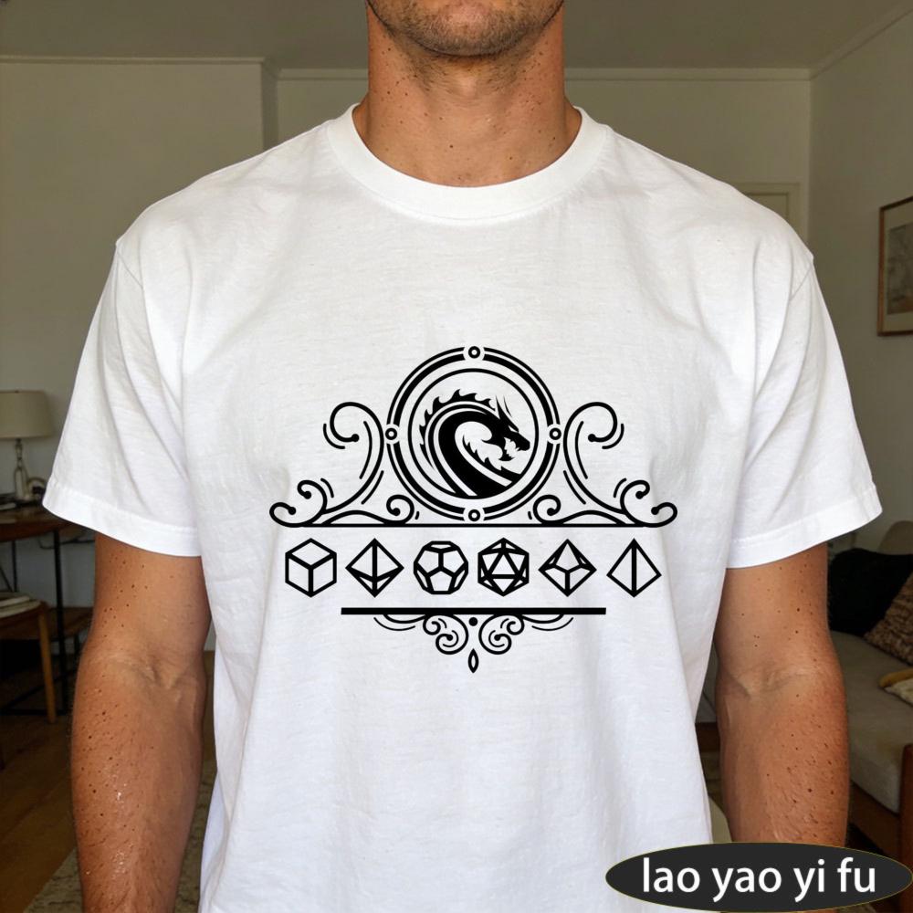 Elegant Ornate Dragon Dice Border Graphic Tee Unisexs Minimalist DD Inspired TShirt Gothic Dragon Emblem Shirt Unisex Cotton Tops