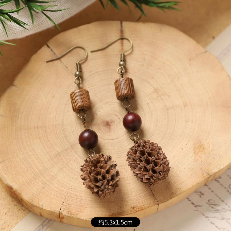 Retro Handmade Plant Fruit Earrings Pine Cone Literature and Art Chinese Medicine Dried Fruit Niche Creative Earrings Women