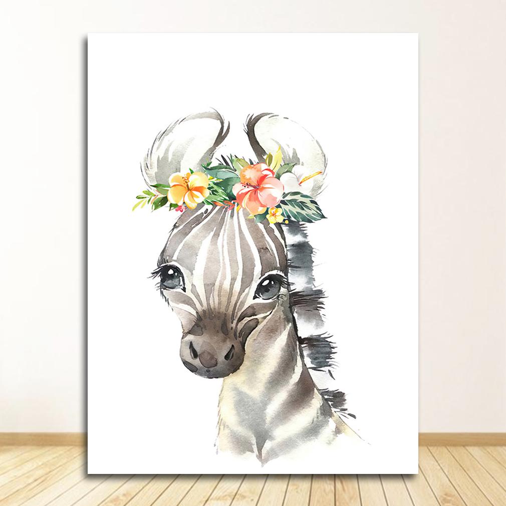 Postere și imprimeuri nordice, artă de perete, pictură pe pânză, tablouri de perete pentru pepinieră, decor pentru cameră pentru copii, cerb drăguț, zebră, leu, iepure, porc, flori