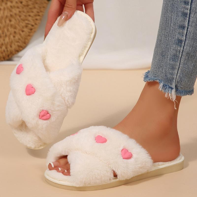 Fashion Heart Mix Color Cotton Slippers for Women Winter Indoor Cross Strap House Cotton Slippers Woman Light Non Slip Fur Slides Ladies