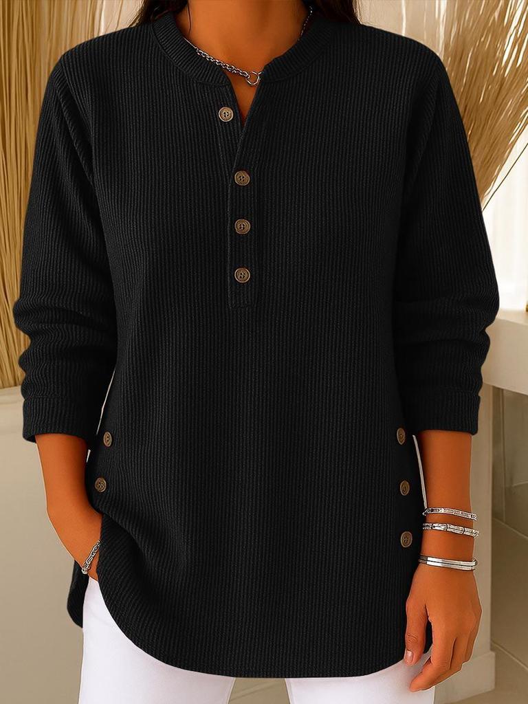European & American 2025 Autumn/Winter V-Neck Button Casual Loose Long Sleeve Women's Top