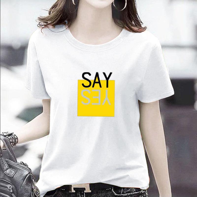 GMXIA Women's Fashion Casual Summer Spring Solid Color Print Short Sleeve O-Neck T-shirts and Loose Tops