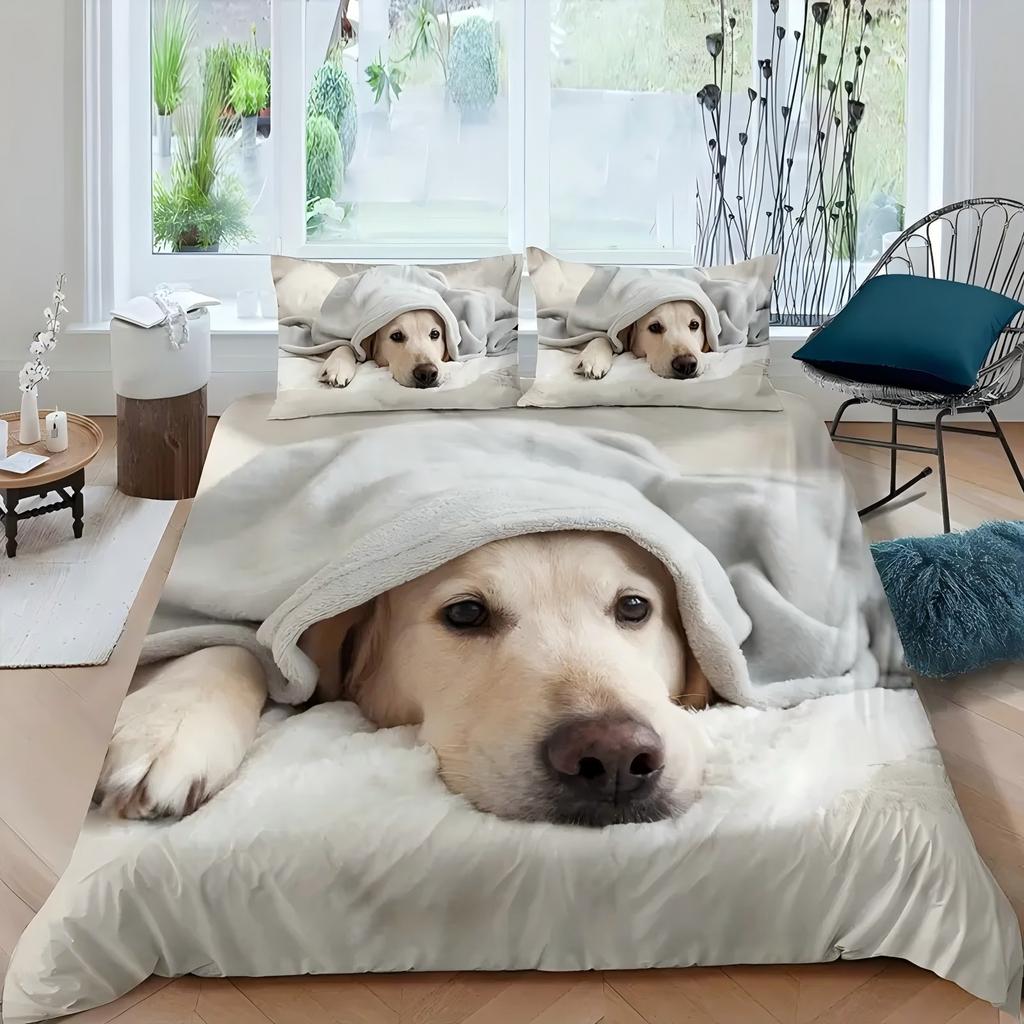 Cute Pet Labrador 3D Print Bedding Set For Kids Teens Adults Cute Animal Duvet Cover Soft Comfortable Home Polyester Quilt Cover