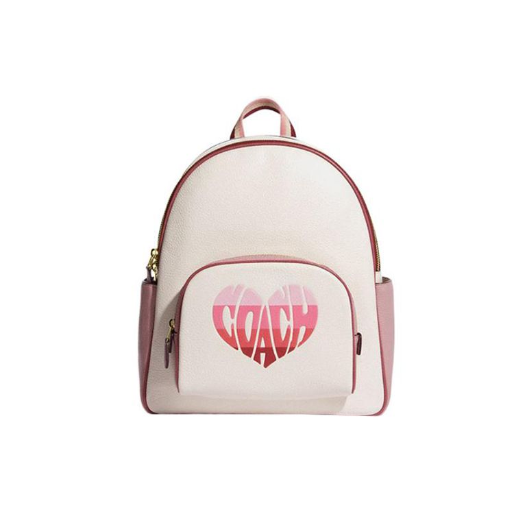 Coach Women's White/Pink Court 28 Limited Edition Gradient Heart Pattern Zipper Backpack Backpack Ca246-Imcah