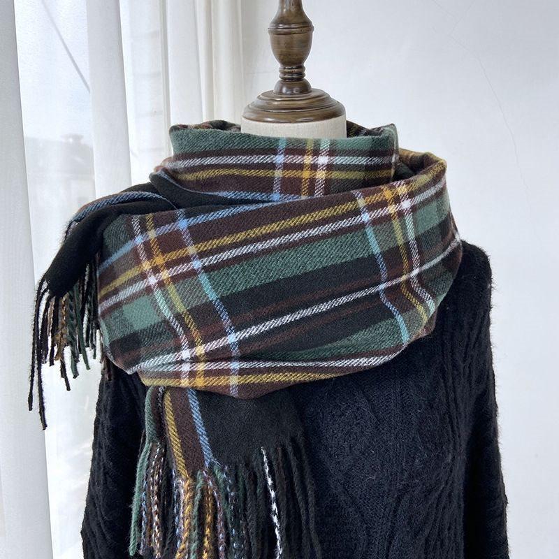 Korean Style Plaid Double-Sided Warm Thick Scarf for Couples and Students, Versatile Autumn/Winter Neck Warmer Shawl