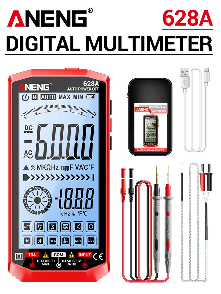 ANENG 628A Digital Multimeter Rechargeable Professional 6000 Counts AC/DC Voltage Current Ammeter Capacitor Detector Electrician Tools Digital Display