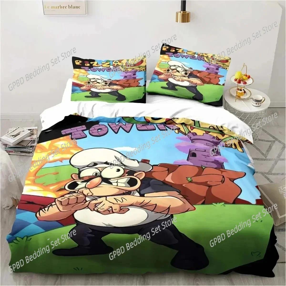 

3D Print Piza Tower Pixel Style Game Beding Set Bedrom Soft Modern Bedspreads Comefortable Soft with Soft Fabric Duvet Cover Quilt Pilowcase 135*200cm Eu-Single