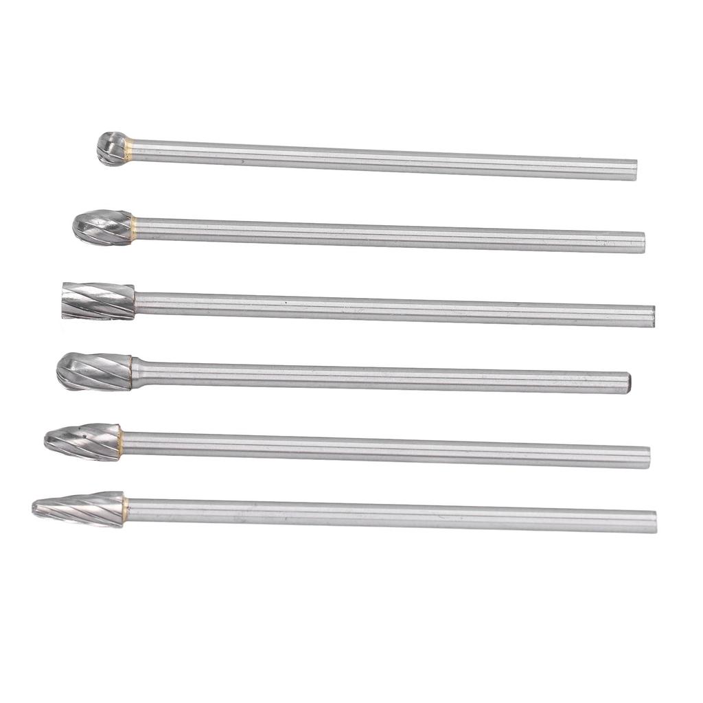 6pcs Carbide Burrs Set Lengthen Tungsten Steel Solid Rotate Cylinder Head Porting Kit for