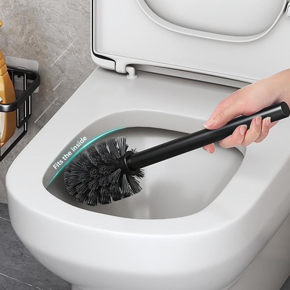 Rustproof Toilet Brush Holder Nail Free Installation Hygienic Wall-Mounted Toilet Brush with Hook No Dead Angle Toilet Brush