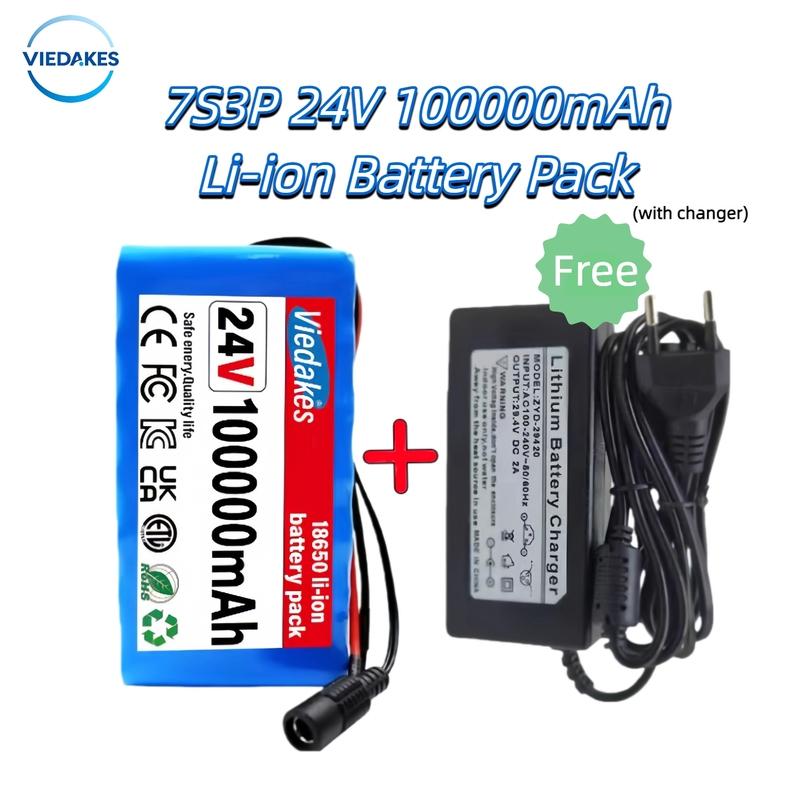 High Capacity 7S3P 24V 100Ah Lithium Battery for Wheelchairs 21700 100000mAh Rechargeable Pack with 29.4V 2A Fast Charger