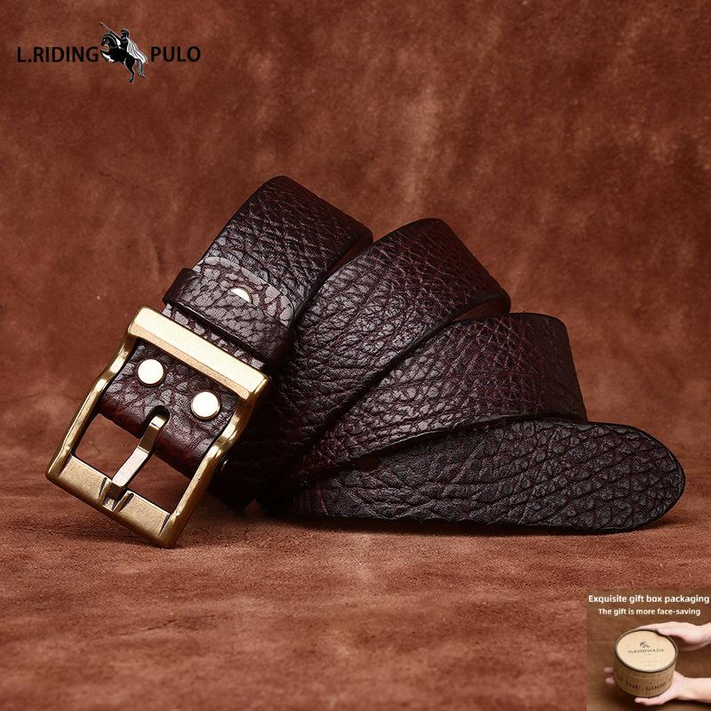 

Ретро ремень из коровьей кожи Мужской из натуральной кожи Первый слой коровьей кожи Модный Универсальный Повседневный Джинсовый ремень 130cm кофейный
