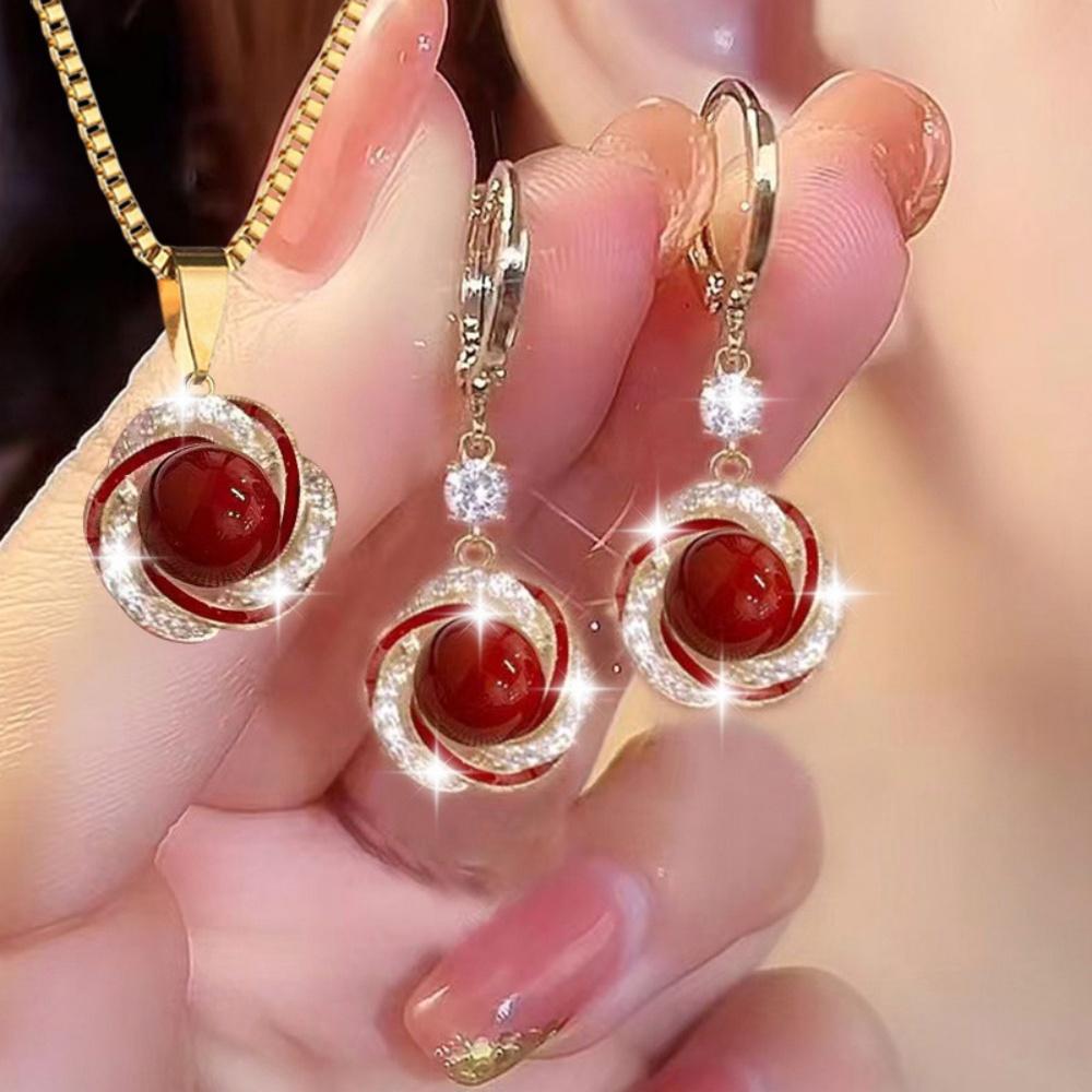 Jewelry Set For Women Lightweight Pearl Necklace Earrings Set Zircon Flower Jewelry Elegant Rhinestone Pearl Jewelry Set