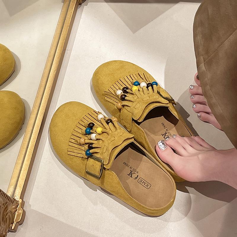 Fashion 2025 Women Mules Shoes Flats Suede Women's Sandals Fringes Summer Fashion Slippers Walking Dress Cozy