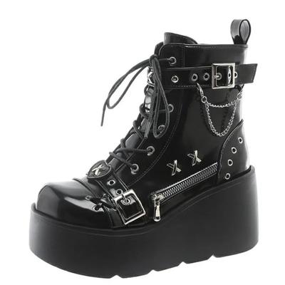 Fashion 9CM Women's High Platform Motorcycles Boots Winter Heels Puck Style Ankle Boots Female Chunky Sneakers Autumn Spring Shoes Woman