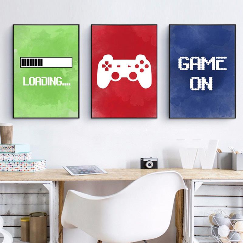 Joypad Gaming Illustration Poster and Print Boys Wall Art Canvas Gaming Let's Play Art Painting Picture Kids Room Wall Decor