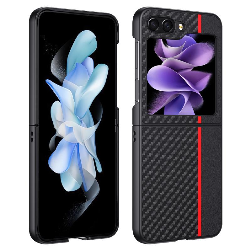 For Samsung Galaxy Z Flip6 5G Case PU Leather+PC Carbon Fiber Texture Phone Cover