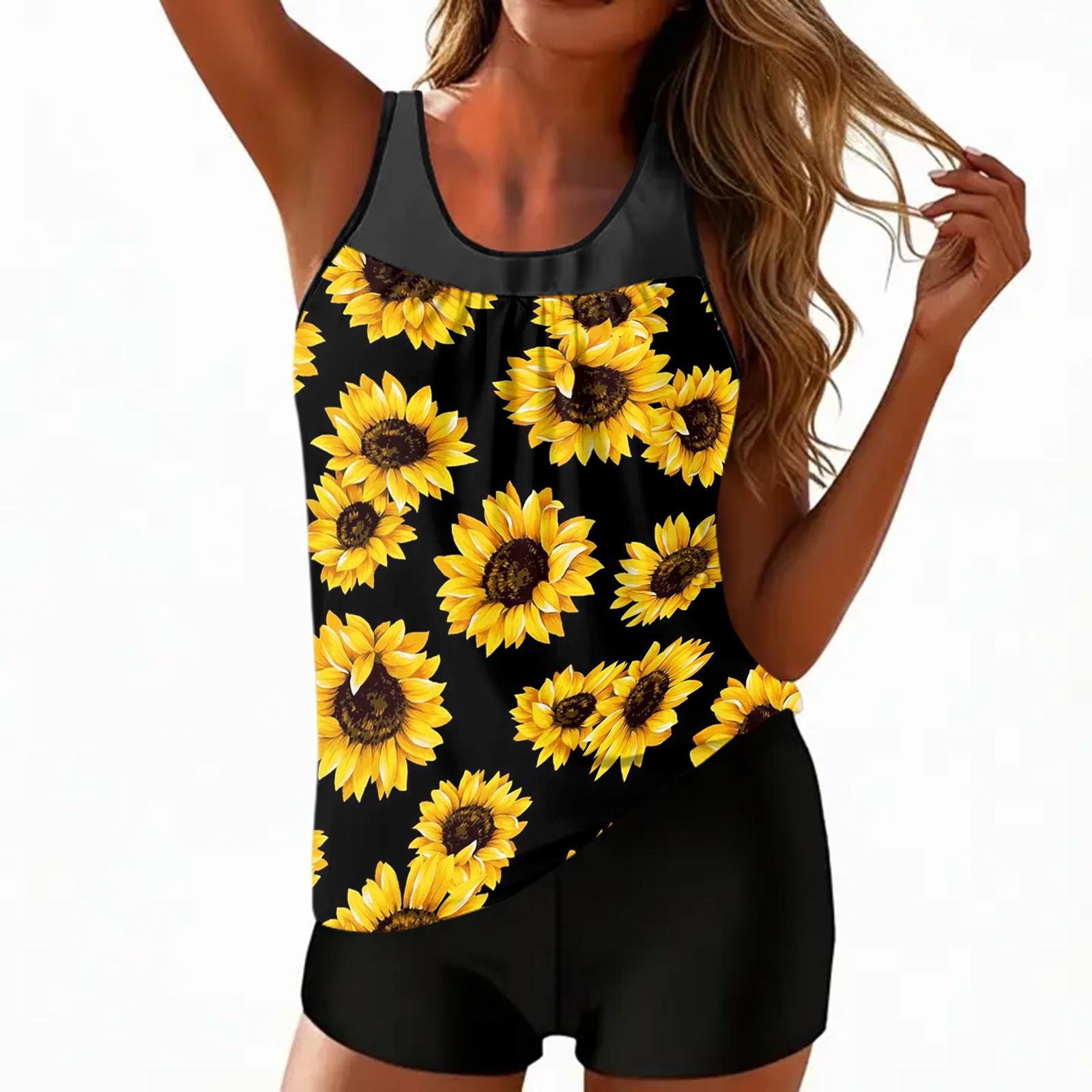 

Women’s Sleeveless Tankini Top and Shorts Set with Tree Print for Casual Swimwear Beach Pool XXL