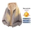 Unisex Winter Lychee Grain Saddle Hooded Cotton Jacket with Fleece and Fur Collar