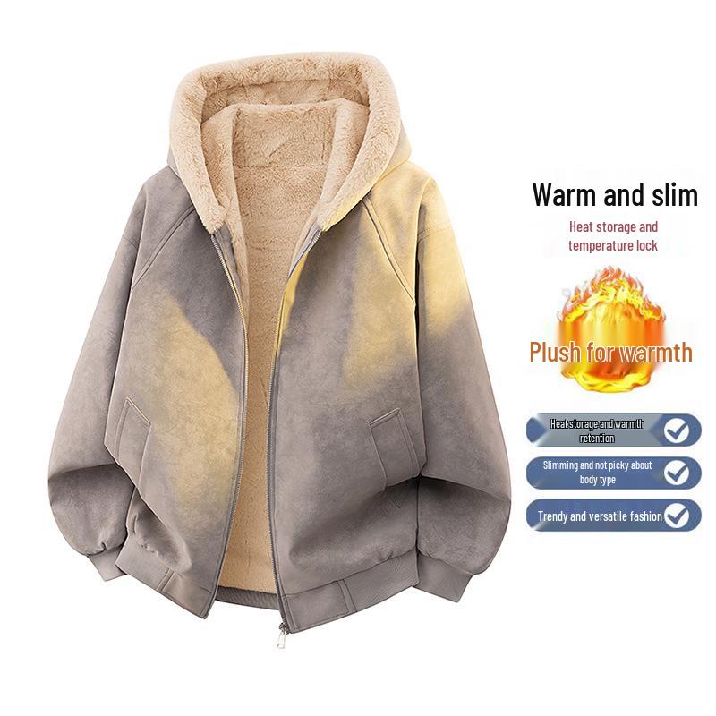 Unisex Winter Lychee-Korn Sattel Kapuzenjacke aus Baumwolle mit Fleece und Pelzkragen