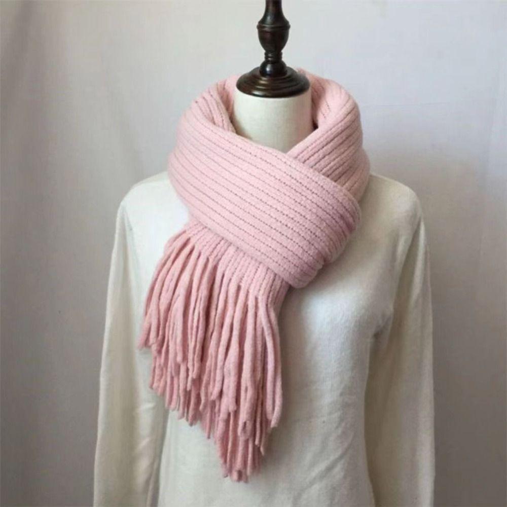 Long Tassel Solid Color Scarves Soft Knitted Scarf New Winter Cashmere Scarf  Women