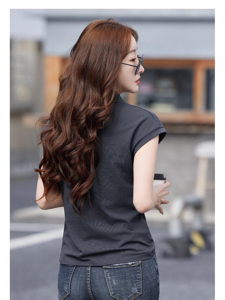 Polo de Manga Corta de Algodón Puro de Color Sólido para Mujer, Colección Verano 2025 - Versátil y de Corte Holgado