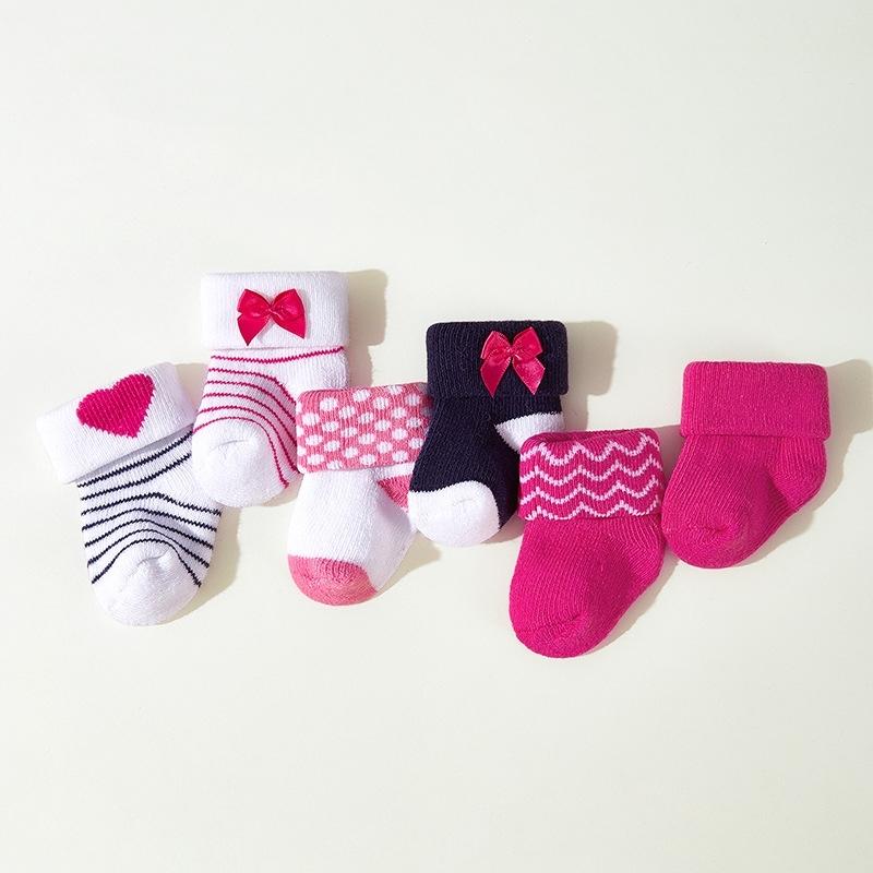 

6Pairs/Set New Autumn And Winter Thick Warm Socks For Baby Boys And Girls Sweet Newborn Cotton Loop Middle Stockings 0-12Months M(6-12m)