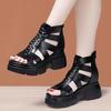 Women's Summer Leather Hollow Out Wedges Sandals Thick Sole Non Slip Breathable High Top Cover Heel Zippers Peep Toe Sandals