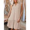 Women's Fashion Summer Spring Solid Color Print Sleeveless POLO Neck Loose Waistline Casual Dresses