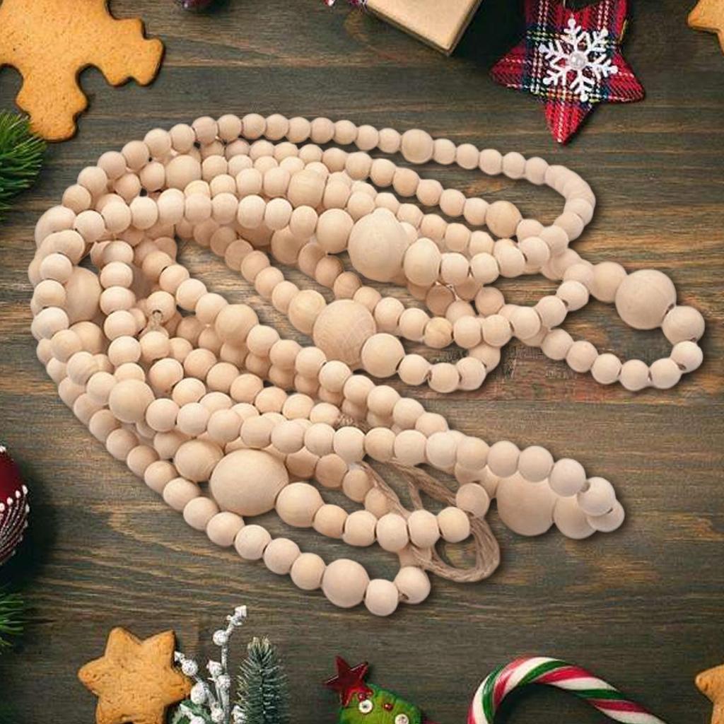 Christmas Wooden Beads 12 Feet Wreath Tree Decorations Wood Beaded Decor For Christmas For Year-Round Home Thanksgiving Holiday