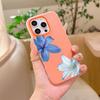 Silicone Matte Candy Color 2 in 1 Phone Case for iPhone 17 Air 16e 16 15 14 13 Plus 12 11 Pro X XR Max Elegant Blue Lily Pattern