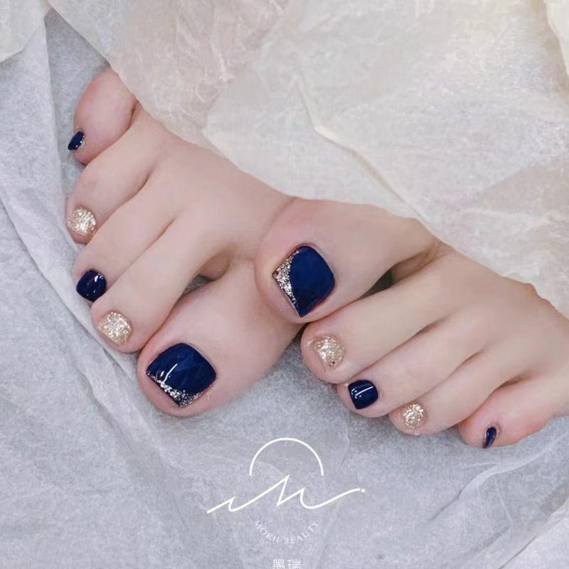 

Hand-Worn Nail Nail Stickers Detachable Finished Product Fancy Yinke Blue White Toe Wearing Nail S champagne jump blue toenails