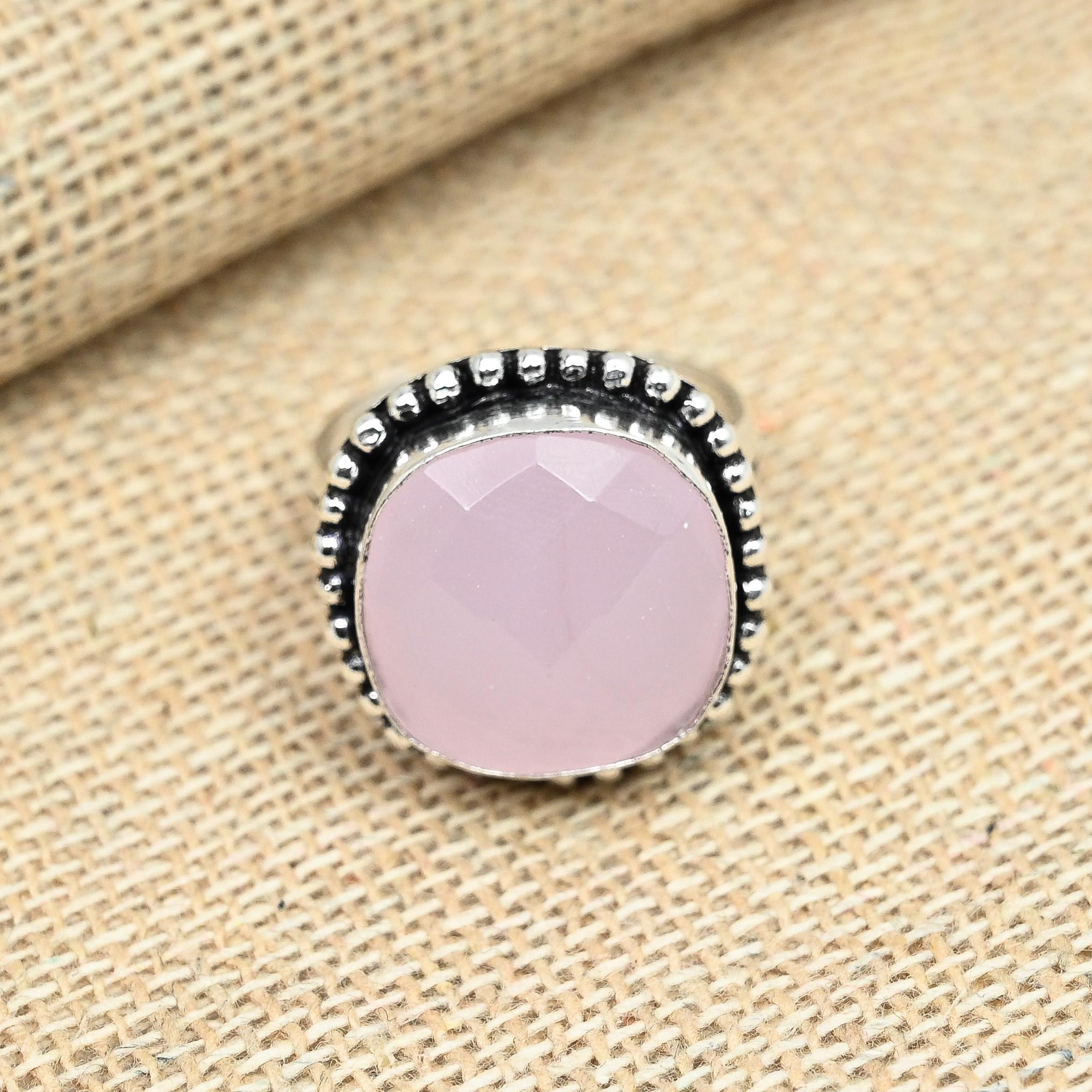 

Розовый халцедон драгоценный камень стерлингового серебра 925 пробы ювелирные изделия ручной работы женское кольцо 12 розовый