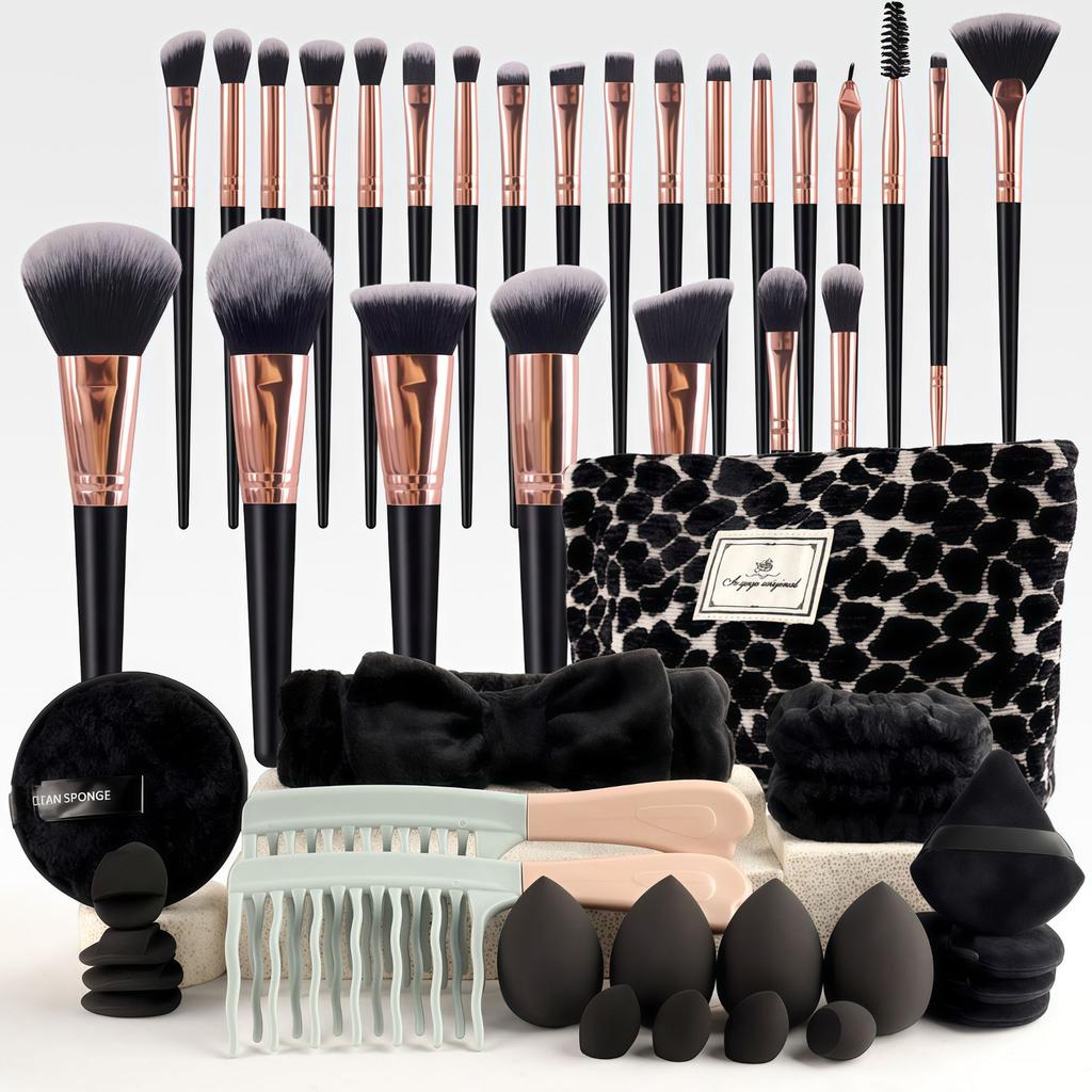 Makeup Brush Set Chic Fragrance Style Beauty Tools Kit Portable Travel Cosmetic Bag Puff Toiletry Makeup Accessories Set